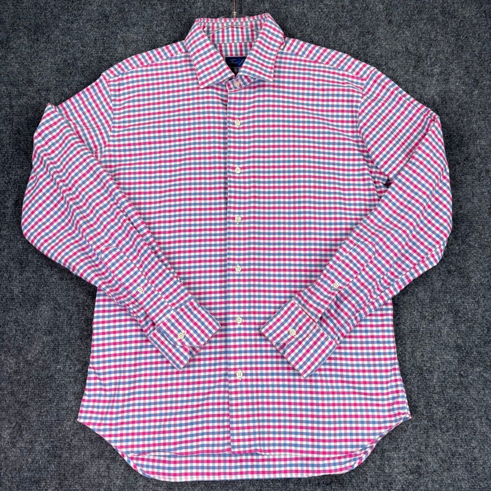 Tom James Mens Custom Gingham Check Dress Shirt Pink Blue White Made in USA